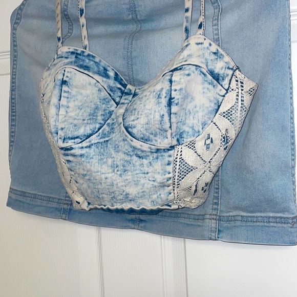 Two piece denim set crop top with skirt 💕denim jean set - Picture 1 of 3